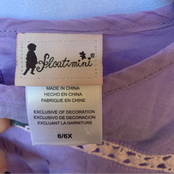 Floatmini Girls Swim Cover Up Size 6 6X Embroidered Crochet insert Purple Dress - Picture 2 of 6